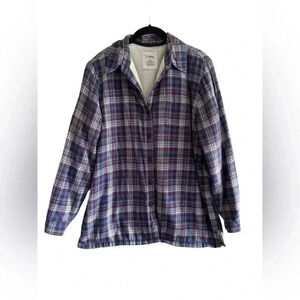 L.L. BEAN Womens Sherpa Lined Plaid Flannel Medium Purple